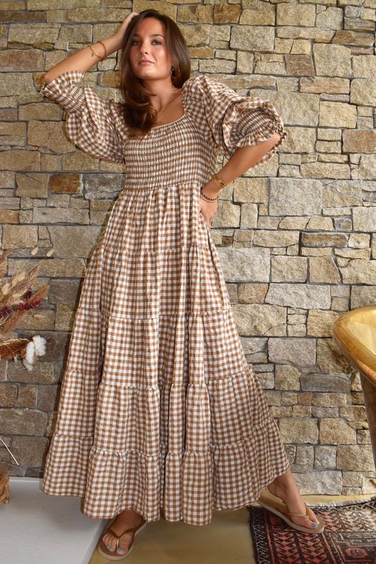 Nonni Gingham Darling Dress Hazelnut